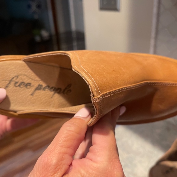 Free People Leather Blue Peep Toe Lace Perforated Wooden  Free people leather women heeled clog